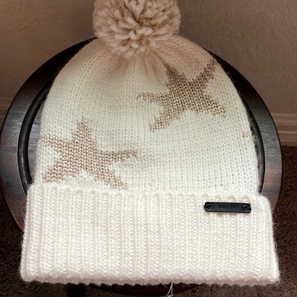 Coach Accessories - Coach: Sparkle Star Intarsia (Pom-Pom) Hat- cream/gold- fits most- (F77717)